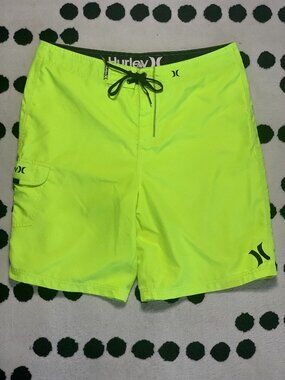 Hurley Board Shorts Mens 36 Neon Lime Green Drawstring Beach Swim Trunks Surfer